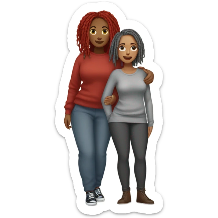 1st Curvy woman red locs wearing pants , 2nd curvy woman is brown with grey locs in a knee-length dress with a cozy sweater shopping sticker