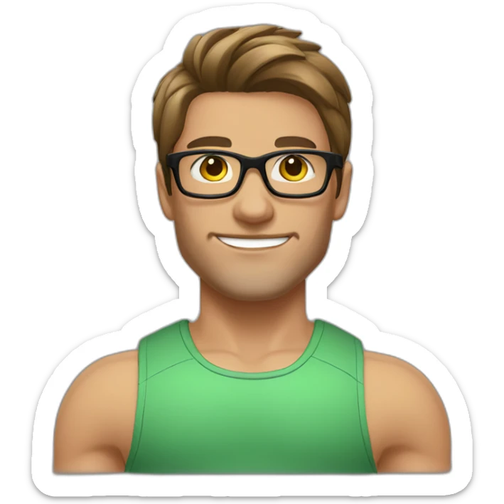 guy fashion bodybuilder glasses, developper brown straight hair short sticker