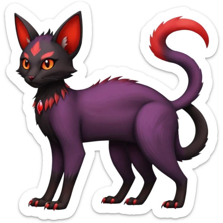 Black edgy Noivern-Noibat-Purloin-Torracat-Lykoi-Caracal-cat-Fakemon-fusion-hybrid-creature with scale markings sticker