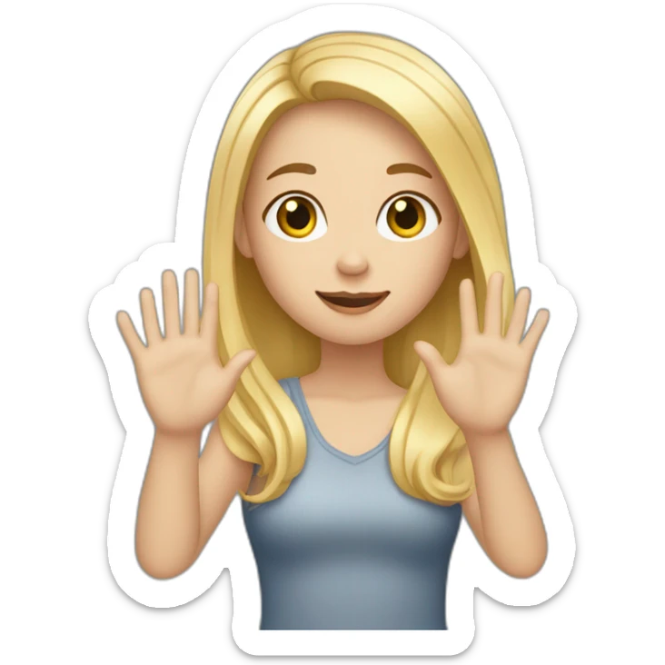 white skin girl with blonde hair showing ONLY THREE out of five fingers up on her ONE hand sticker