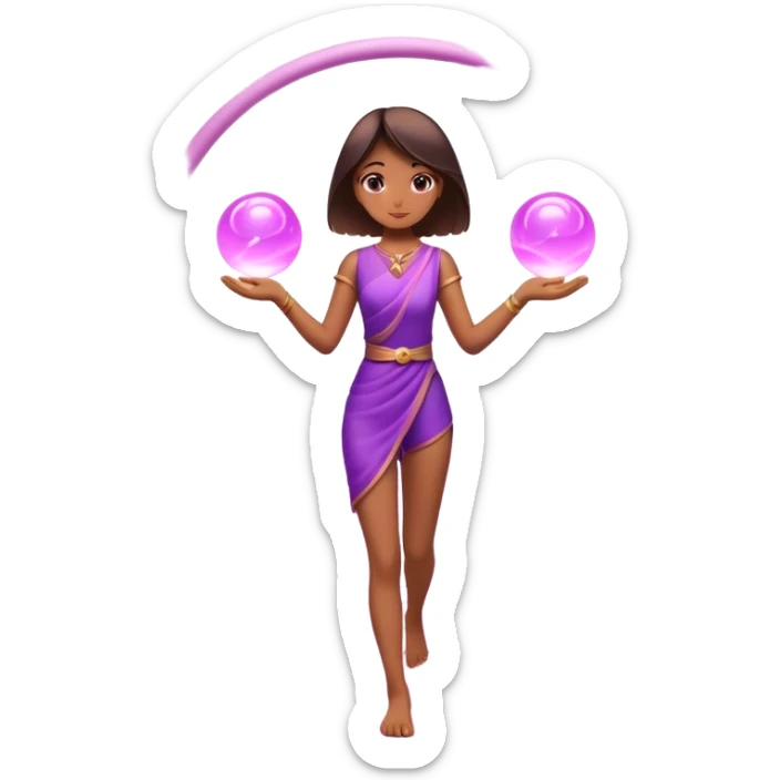 
A small figure walks across a glowing bridge, holding soft pink and purple orbs in each hand—symbolizing compassion and forgiveness. A gentle heart aura trails behind them, showing healing in motion. sticker