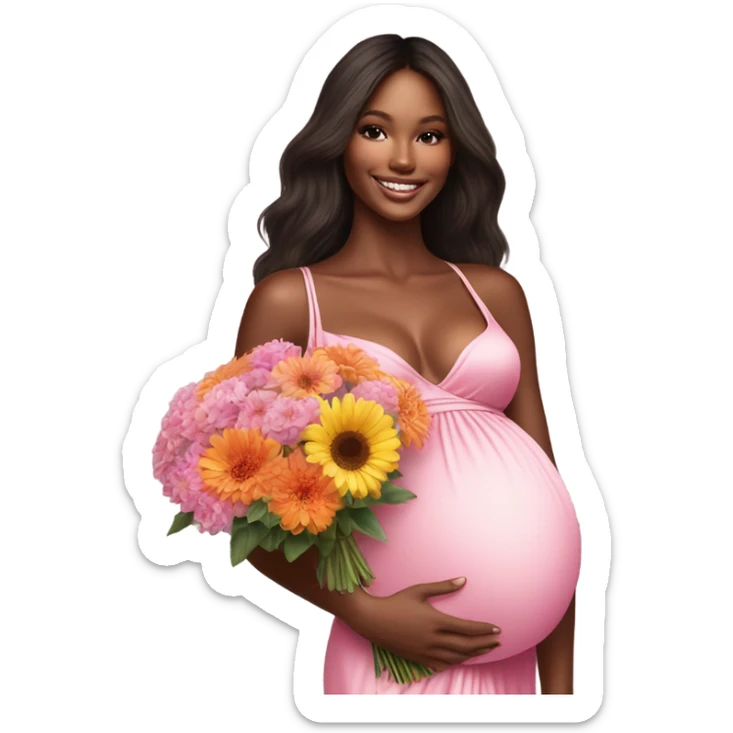 Realistic Photo of a Victoria secret model pregnant posing with flowers at her baby shower  sticker