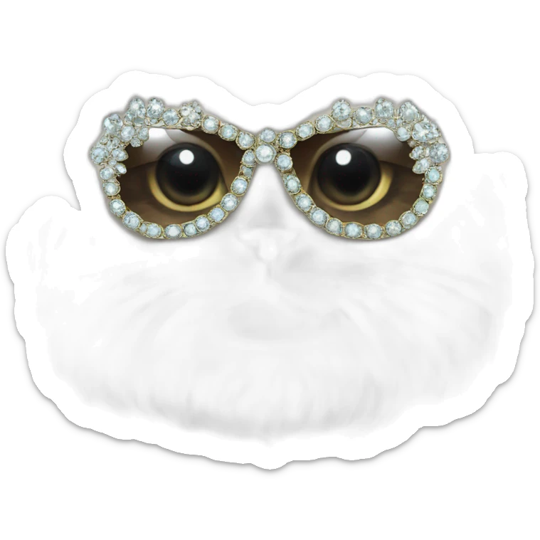 Persian cat wearing a tiara, sunglasses, and jeweled brooch sticker