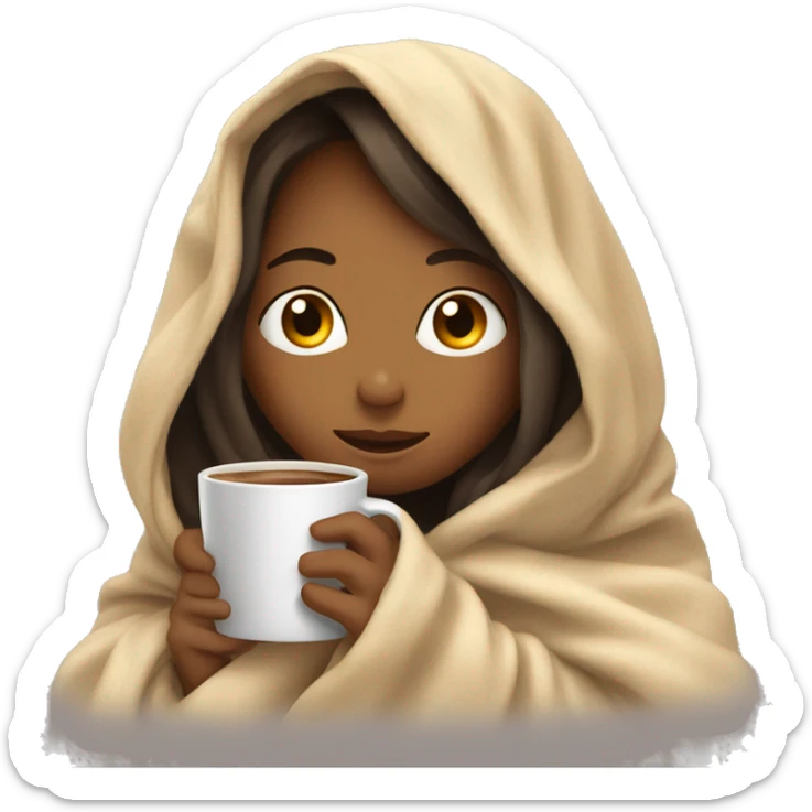 girl inside a blanket sipping coffee eyes closed sticker