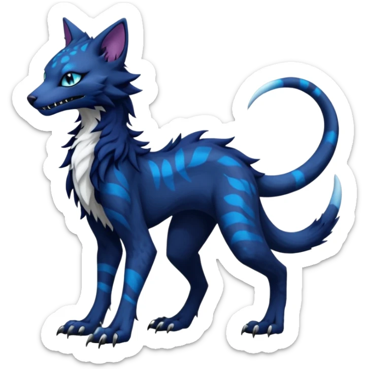 Kawaii dark blackish edgy fantasy ethereal feline-vernid-sergal-monster-fursona animal creature full body with intricate markings  sticker