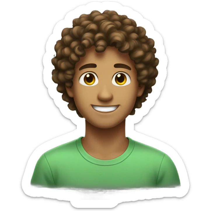 face of 20 year-old guy with slight tan skin, curly brown hair, brown/slightly green eyes, nice smile,  sticker