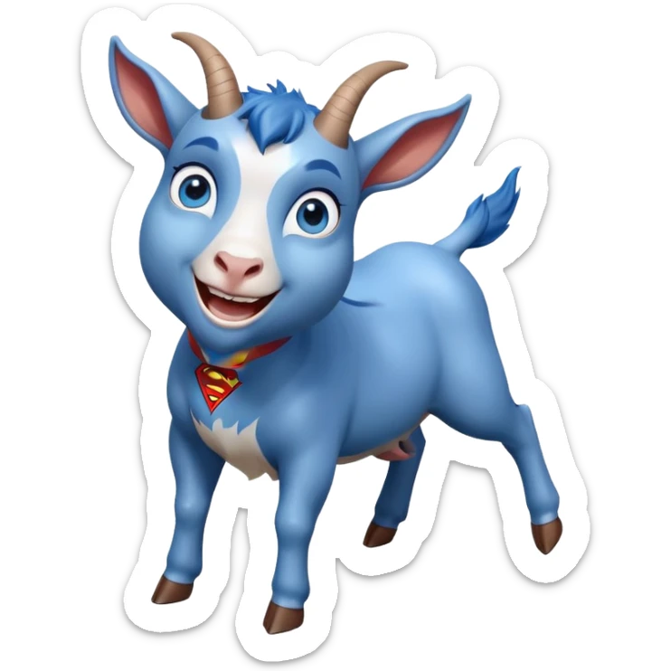 Blue goat whole body pretty smiling excited blue eyes female and superman with reddish hair sticker