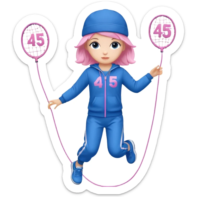 three big emojis: 👧🏻🎀 (doll girl), 😀👕4️⃣5️⃣6️⃣🤾 (player jumping rope in tracksuit 456), 👦🏻🧢 (boy with cap). sticker