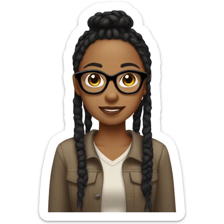 Tan girl with glasses, black eyes, short black dread locs and ear piercings sticker