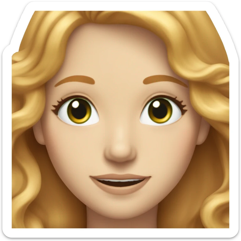 Strawberry blonde woman 30s green eyes with beautiful smile. Long wavy hair. Small breasts.  sticker