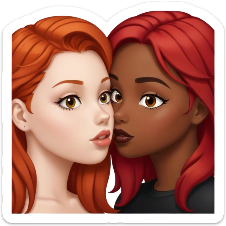 white red hair girl and black brown hair girl kissing sticker