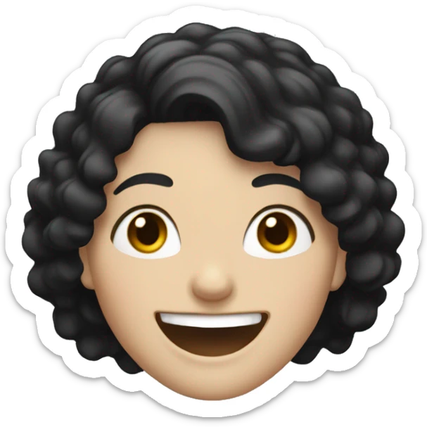 white woman, with black hair, freckles, laughing sticker