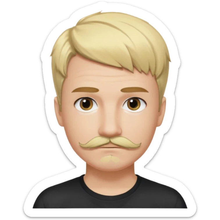 Style : Manga détaillé façon Metal Gear Solid — lignes nettes, ombres douces, couleurs vives. Personnage : cache-œil noir à gauche, cheveux blonds mi-courts avec côtés foncés, yeux marron, moustache fine, sweat clair.  sticker