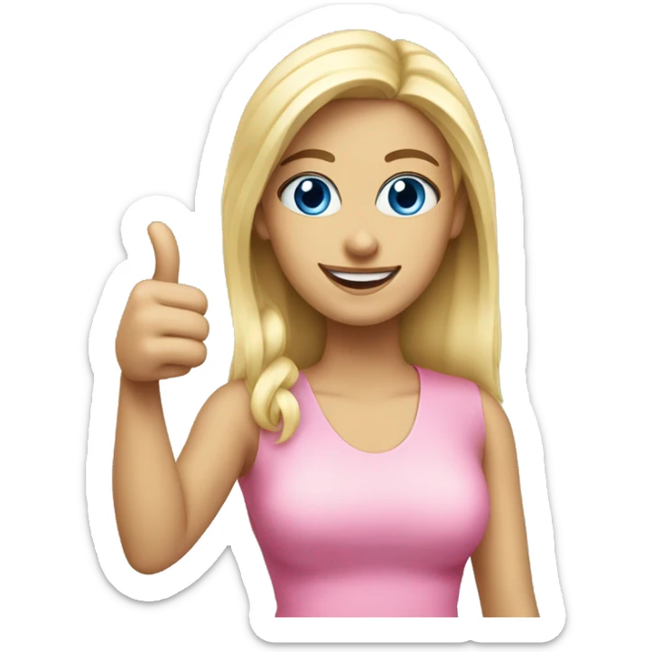 Beautiful blonde blue eyed woman giving thumbs up wearing pink sticker