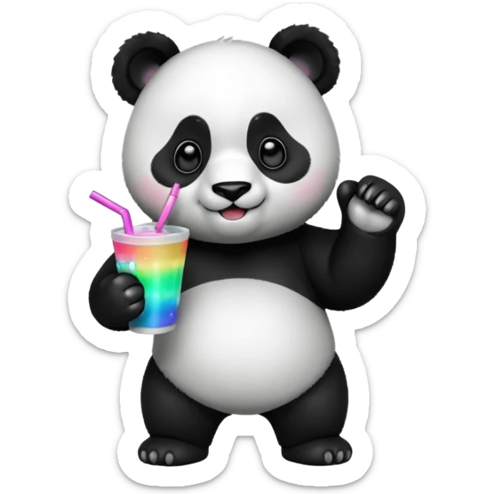 A full body of panda holding a cup of punch, looking excited under disco lights.



















 sticker