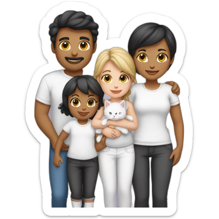 Family of 5- mum-dad-baby girl-2 cats 1white 1 black sticker
