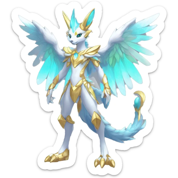 Anthro Sona Colorful Godly Celestial Shiny Fakemon Fantasy Creature Full Body sticker