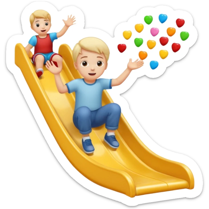 un niño blanco tirandose por un tobogan con dulces en las manos sticker