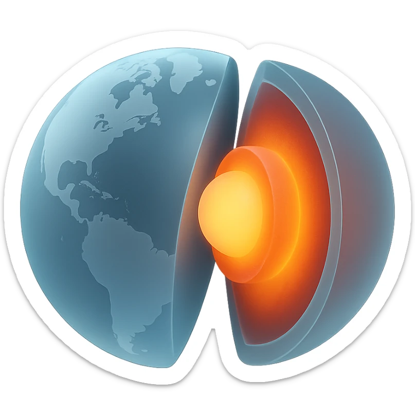 Image of the Earth with a quarter of it separated and molten layers within it visible sticker