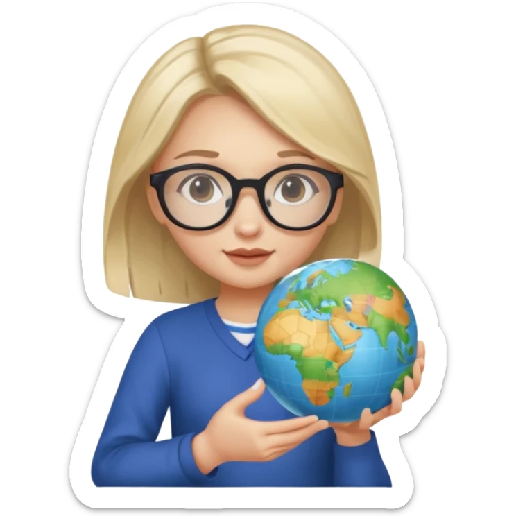 Child baby face girl with globe in hand and glasses  sticker