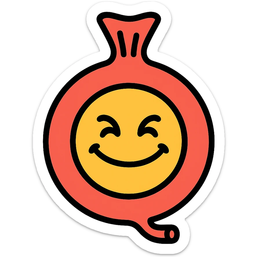 playful icon of a classic joke whoopee cushion with a mischievous smile, cartoon style sticker