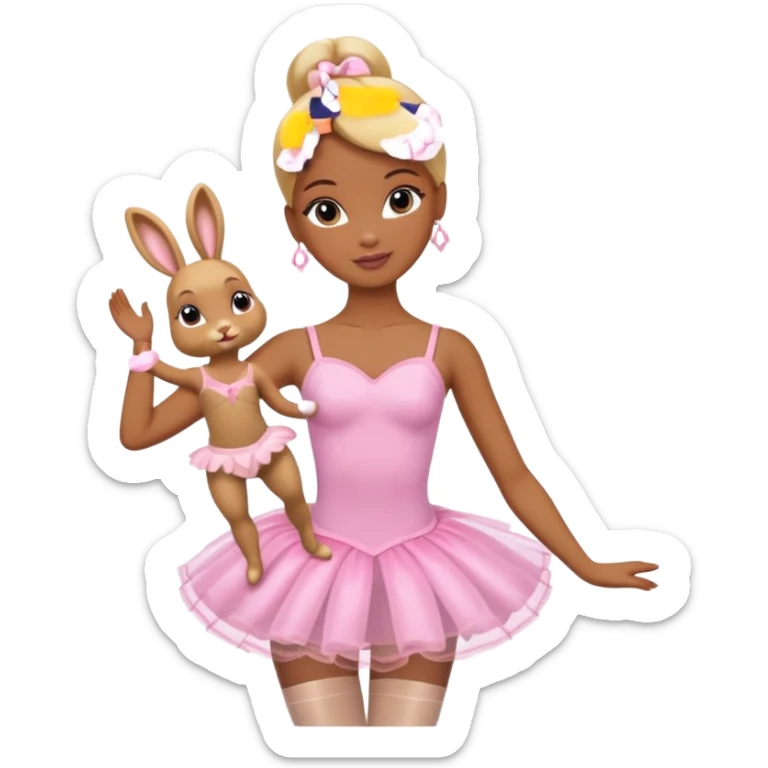 Brown skin blonde hair barbie ballerina with bunny  sticker