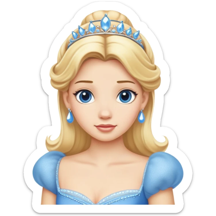ultra simplified Cinderella, blue dress, blonde hair, very minimal details, slightly zoomed out to show more of dress sticker