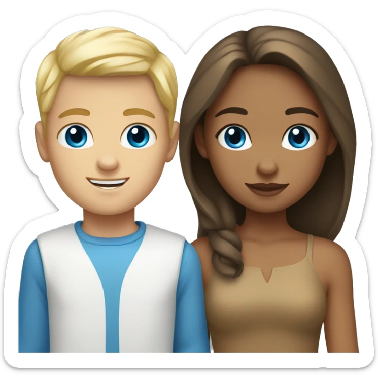 A tan girl with brown hair and blue eyes and a white boy with blonde hair and blue eyes sticker