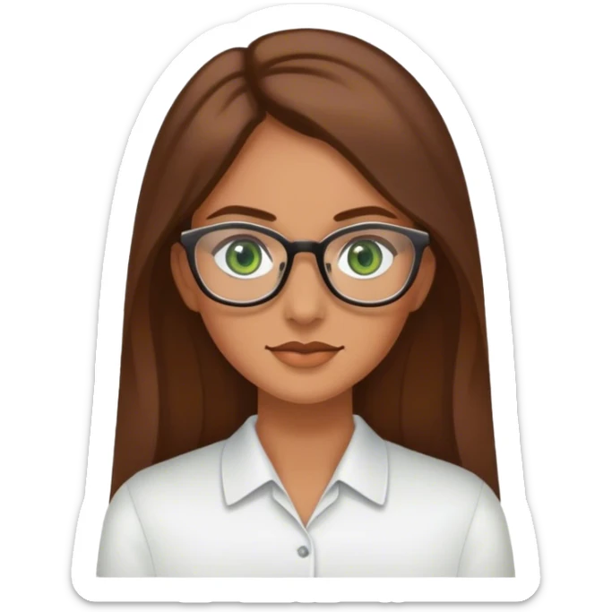 Woman wearing glasses with long Brown hair and Green eyes sticker