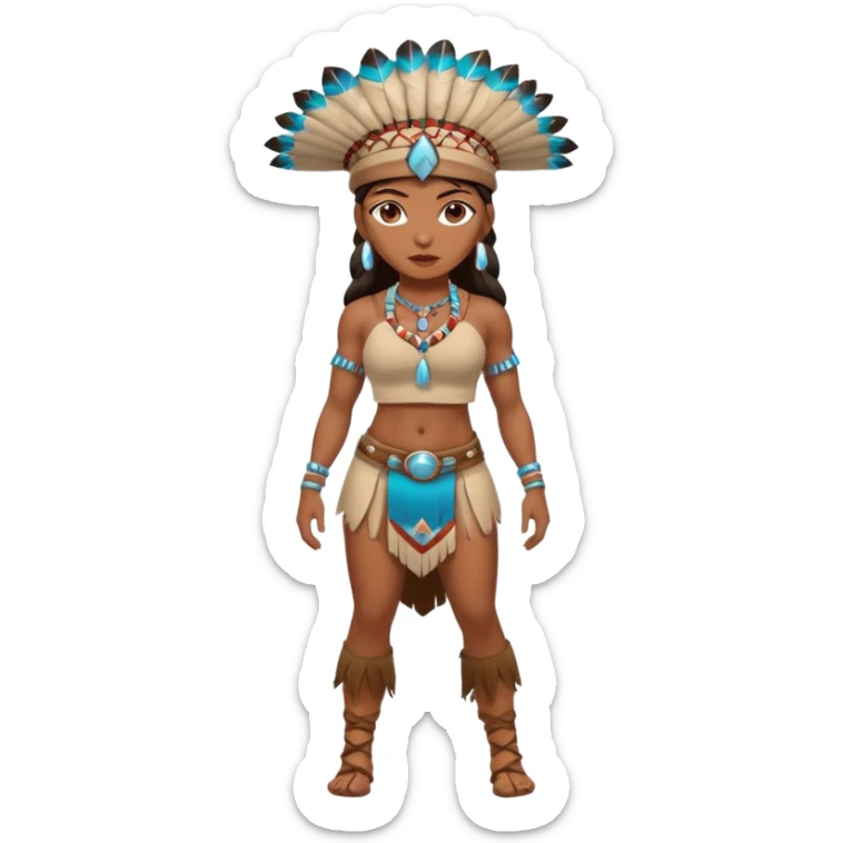 native american brown skin sexy girl, full body, muscled, with traditional outfit and hat sticker