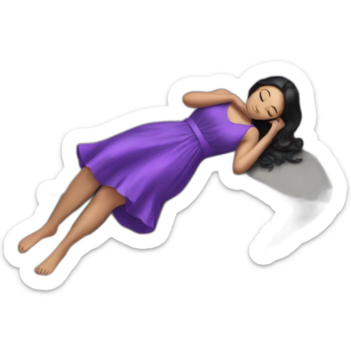 a black hair white girl laying back on stone with purple dress sticker