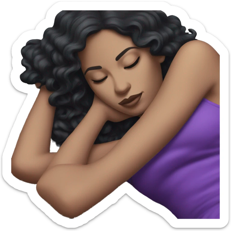 a black hair white girl laying back on stone with purple dress sticker