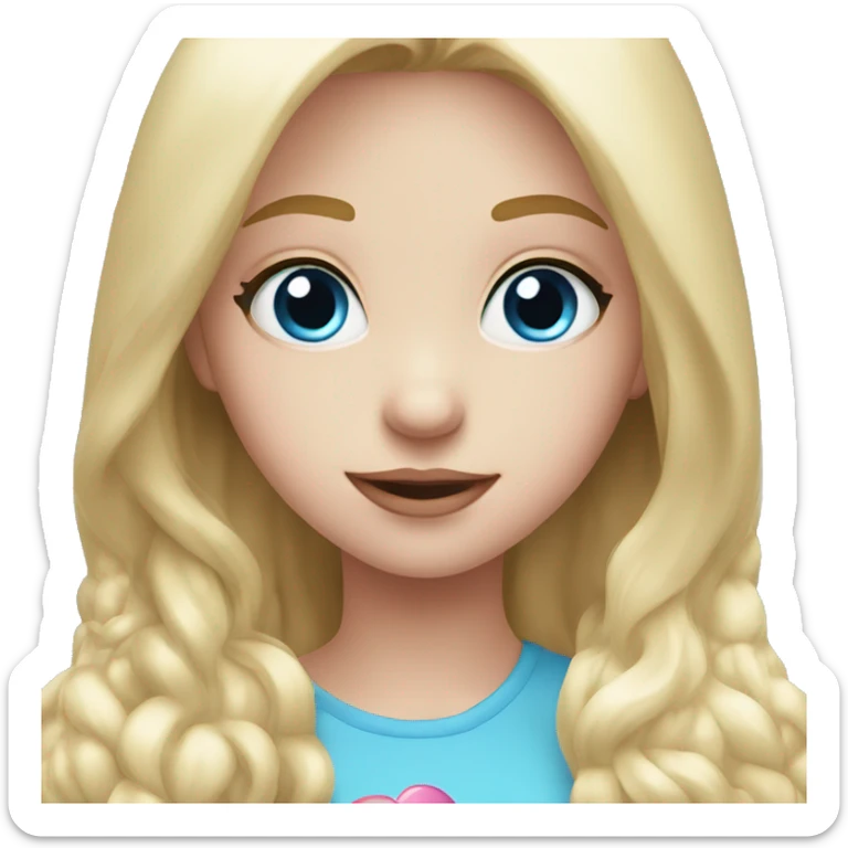 Girl, White, blonde long hair, blue eyes giving a pink heart  sticker