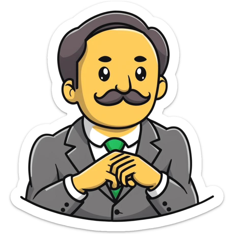 italian man Luigi Mangione with mustache wearing a large gold wedding band ring sticker