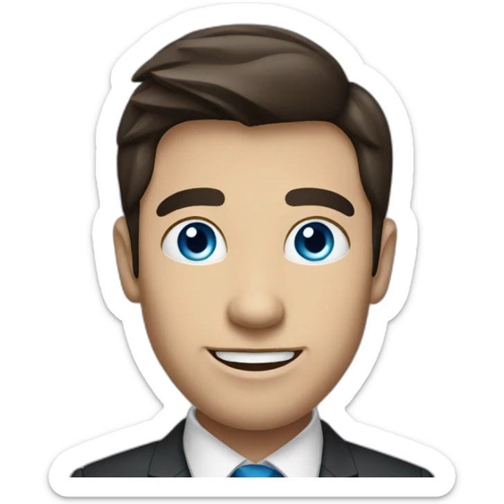 spirited man with blue eyes, dark brown hair in a business suit sticker