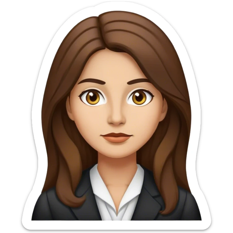 Woman lawyer with long brown hair and olive skin white face sticker