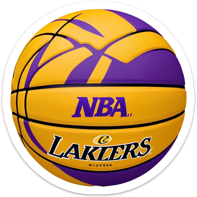 Minimalist purple and gold Spalding basketball with NBA logo, Lakers colors, iOS emoji style sticker