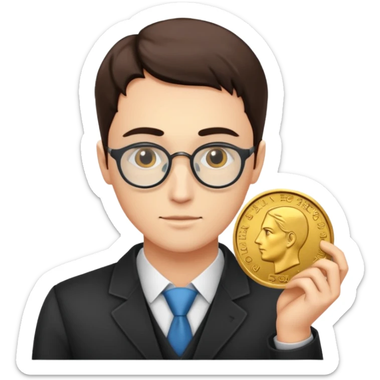 avers gold coin in front side with data scientist close-up and detailed piece of coin sticker