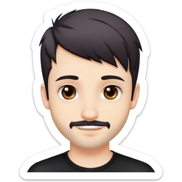 Cute white male, short dark colored hair and facial hair, nose and lip piercing, emo smiling sticker