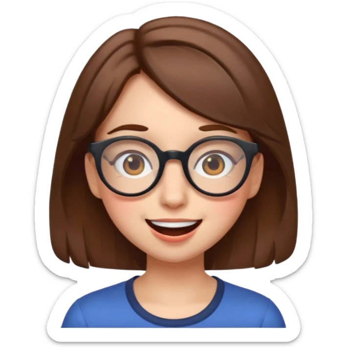 funny girl with brown hair and glasses, winking expression, Discord emoji style sticker