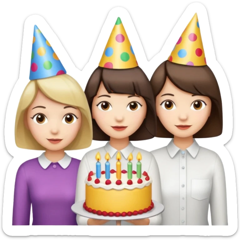 una festa di compleanno con una camicia bianca una ragazza con il caschetto e una torta e un cappellino  sticker