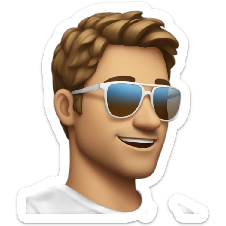 A young fit man with a white shirt and sunglasses on his hair with brown hair and a French flag in his hand sticker