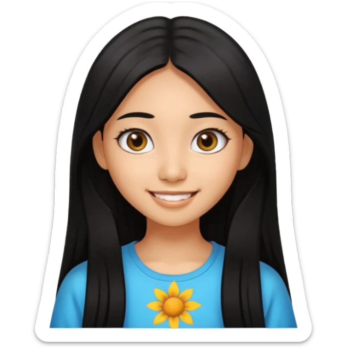 20 yr old asian woman hair  center part big eyes big smile tanned skin straight black hair hippie part hair  sticker