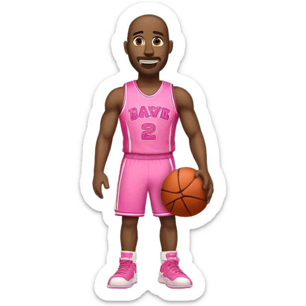 "An emoji of a white-skinned man wearing a pink basketball jersey and holding a pink basketball." sticker