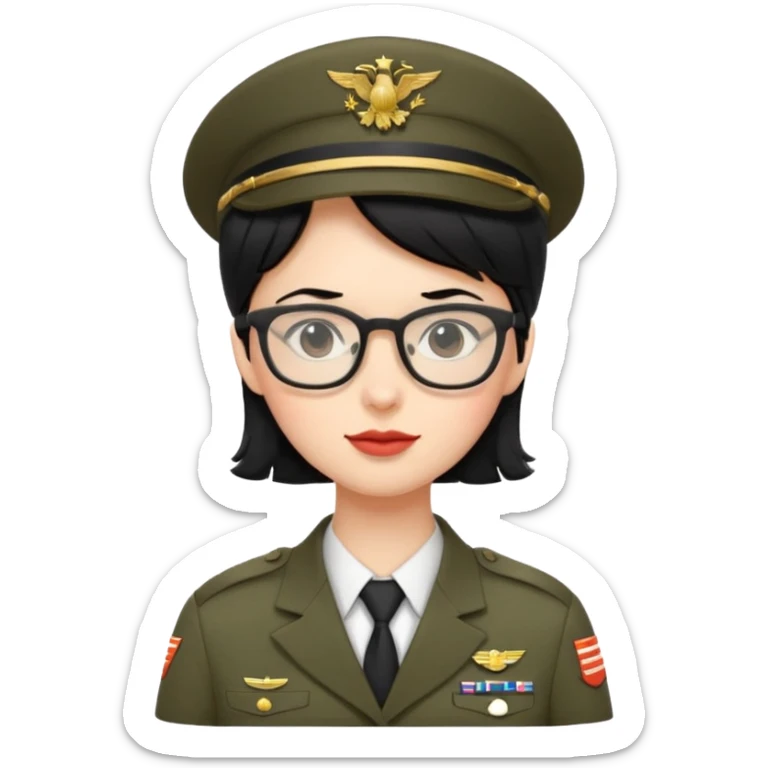 Black hair military secretary glasses nerd cute no hat no insignia sticker