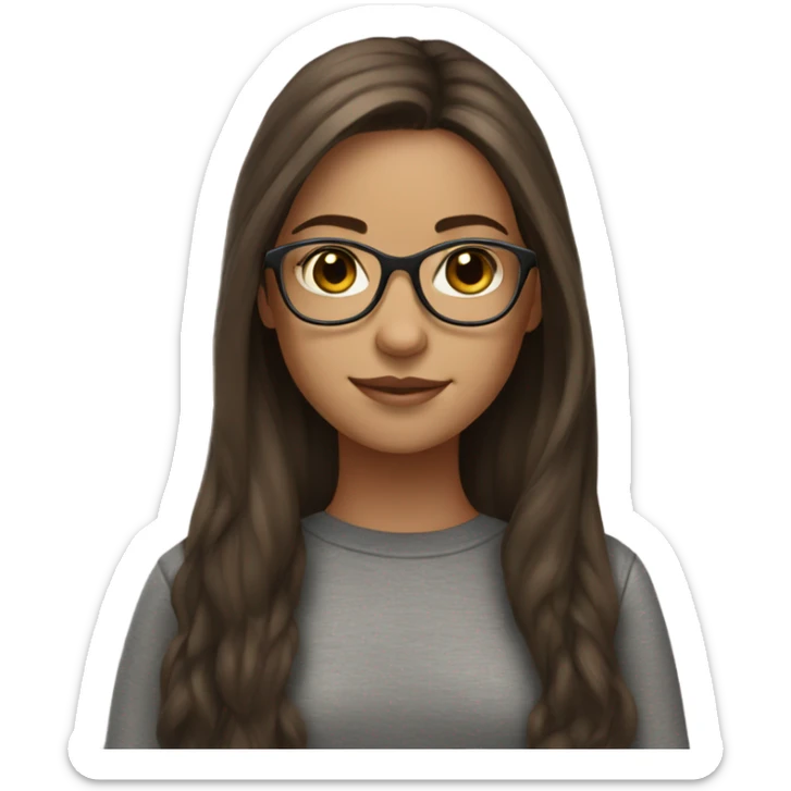 girl with long strait middle part brown hair and brown eyes with glasses  sticker
