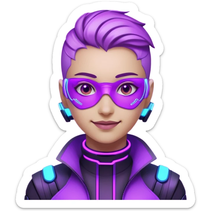 neutre gender neon cyberpunk light purple happy, I don't want you to use props, não utilizar óculos  sticker