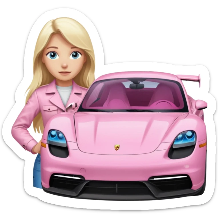 pink Porsche taycan blonde girl long hair blue eyes sticker