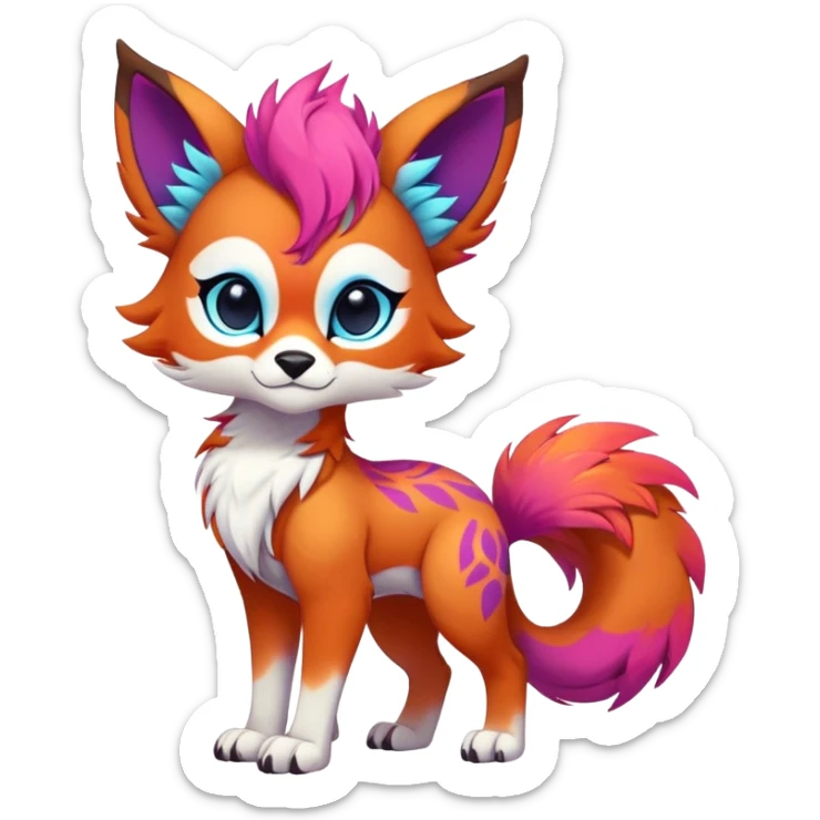 Male Neon-colored multi-colored cute cool exotic Falvie-Fionbri-fantasy-creature-fursona, full body, with markings sticker