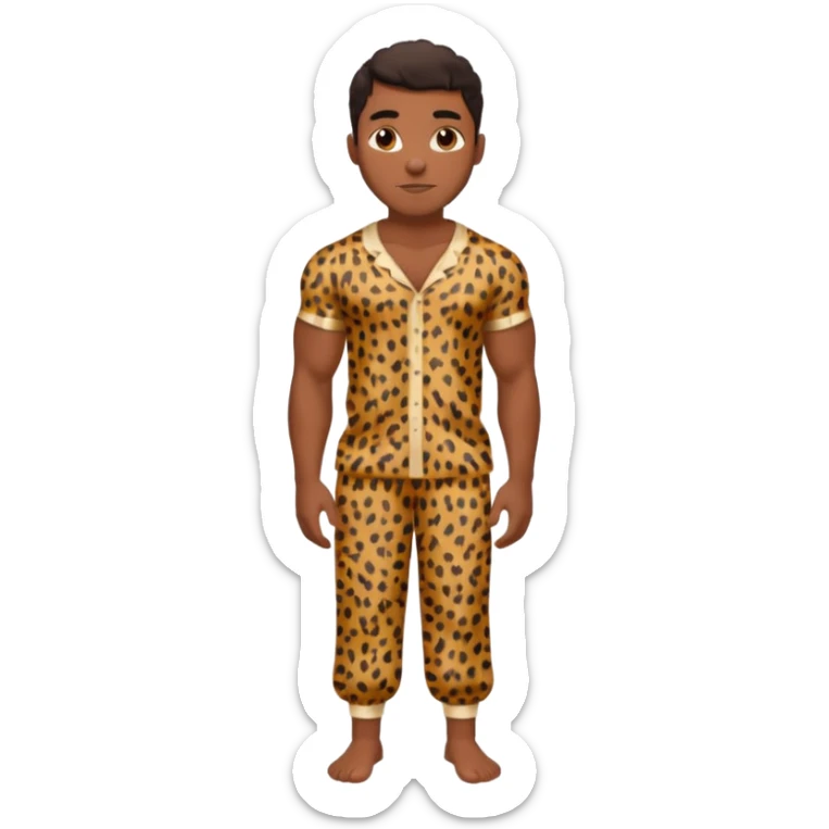 Handsome Black guy with brown skin tone, with muscular build, wearing loose fitting leapard print pajamas and white slippers  sticker